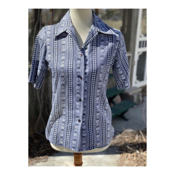 Vintage 70s Lady Manhattan Shirt Novelty Floral Sz 12 - Picture 3 of 12